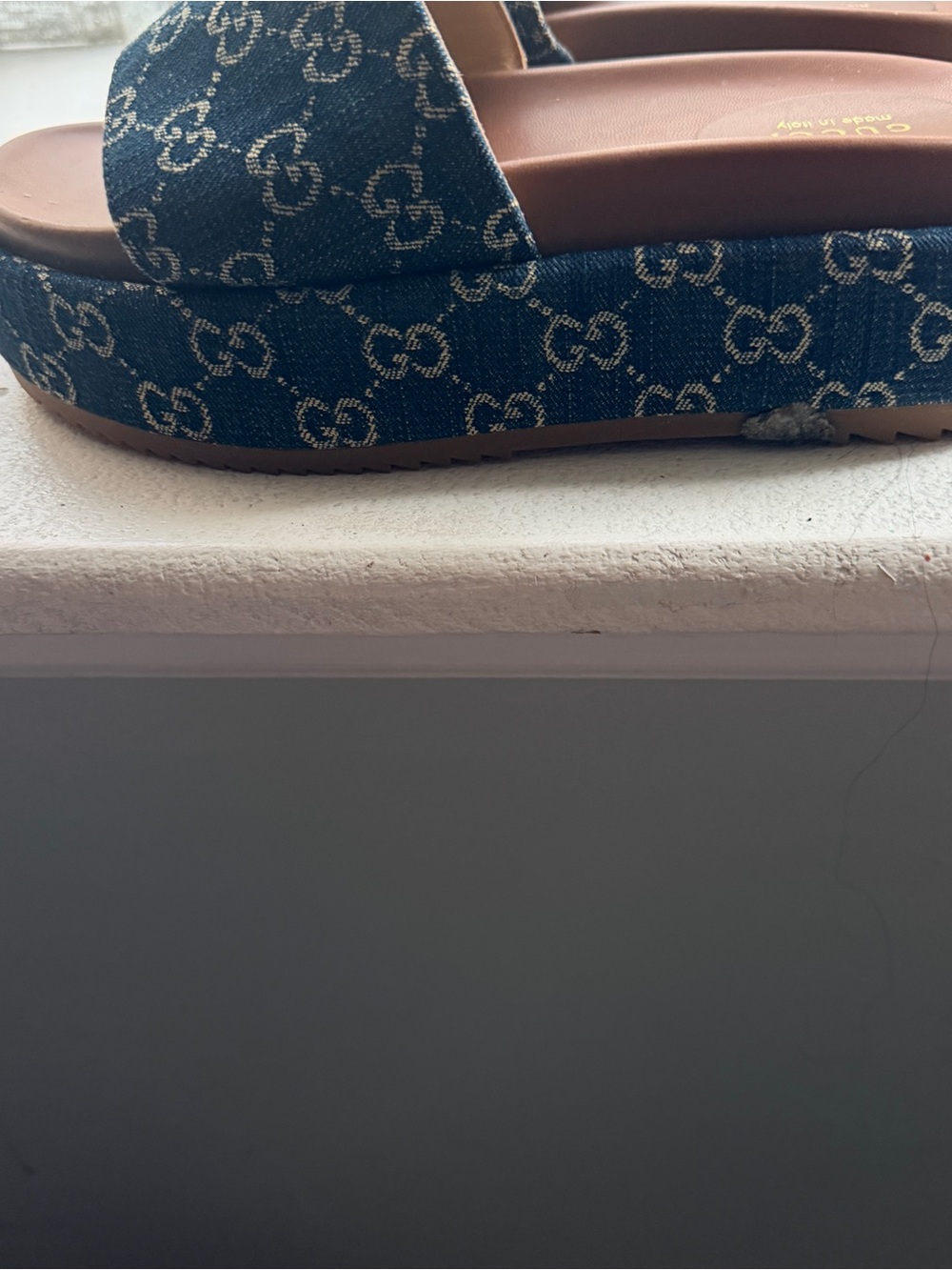 KDenim Logo Platform Slide Sandals - Blue